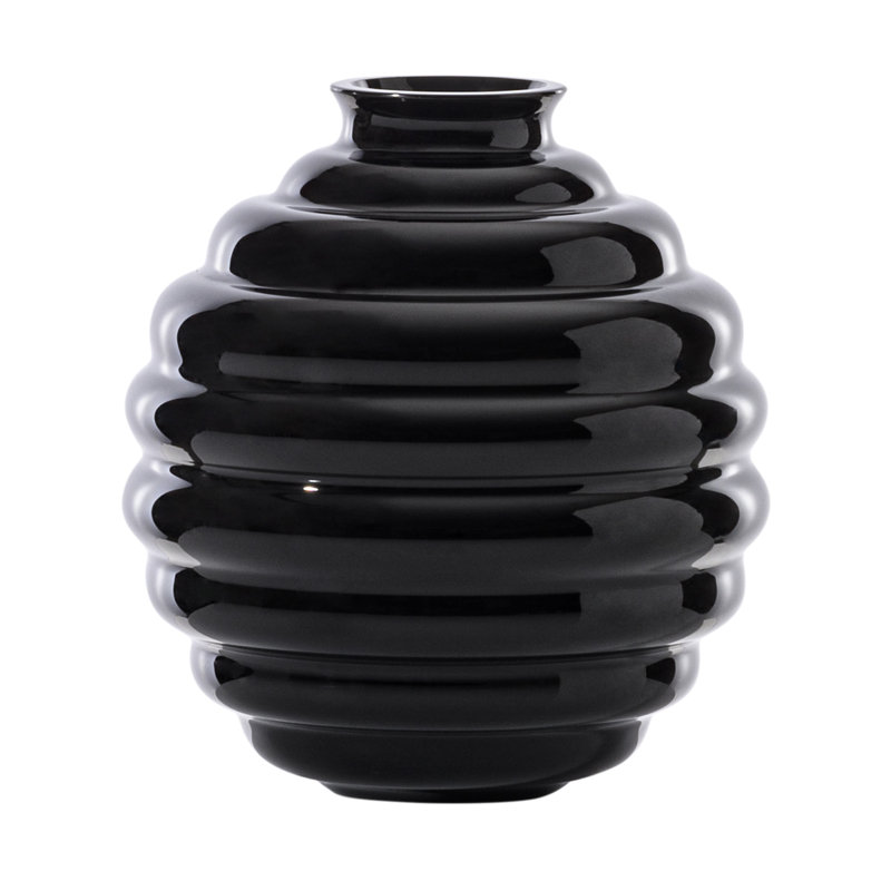 Deco Vase, 7.09" H x 6.69" W x 6.69" D, Black