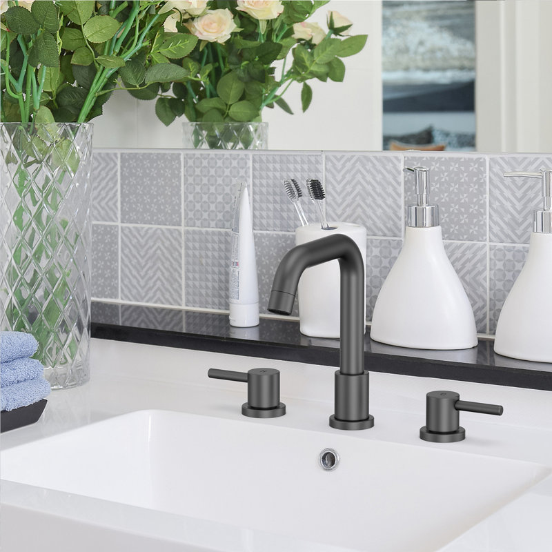 8" Brushed Nickel Faucets for Sink 3 Hole, with Pop Up Drain and cUPC Lead-Free Faucet Supply Hose, Matte Black