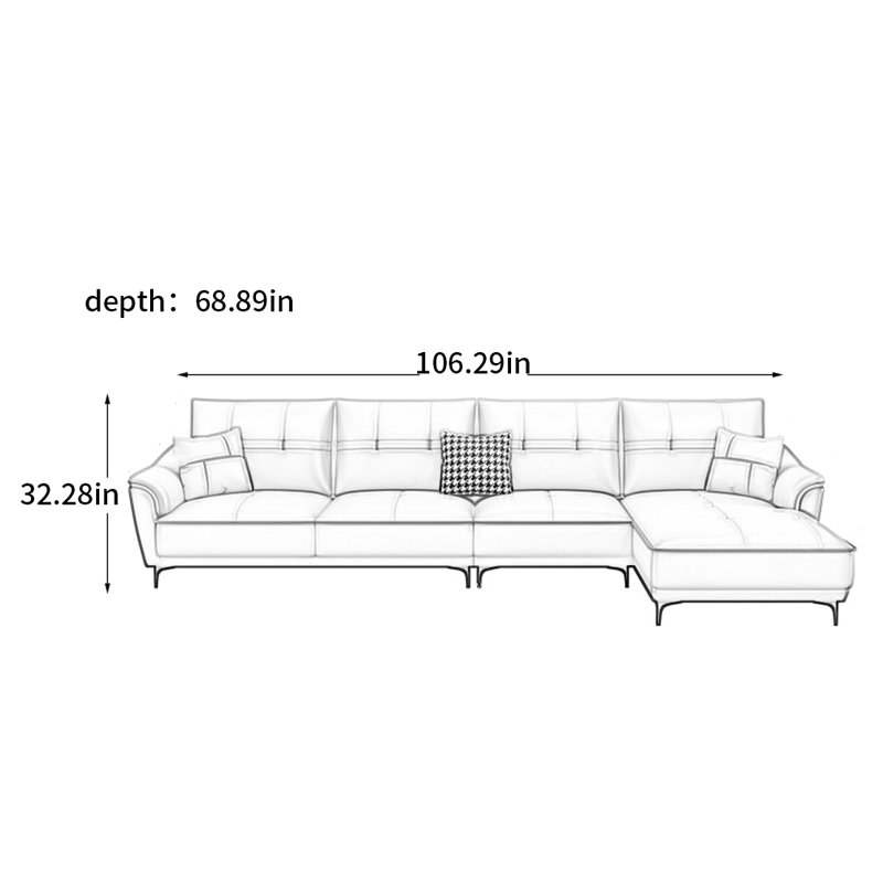 Nordic minimalist sofa, 32.28" H x 106.29" W x 68.89" D