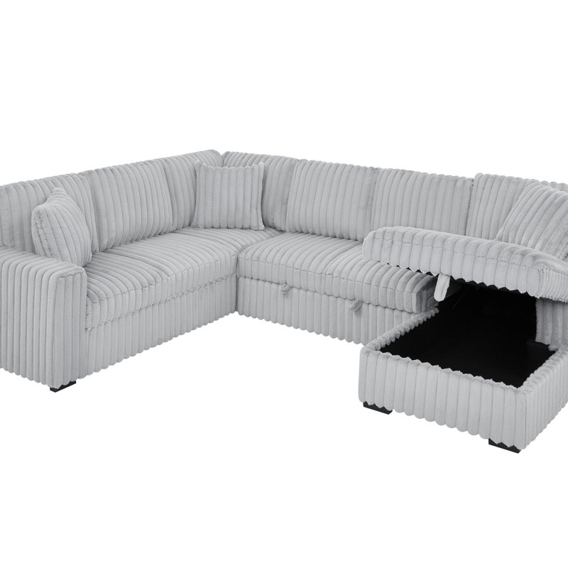 Canapé-lit modulaire rabattable en tissu de 122 pouces avec ports USB et canapé-lit modulaire en U surdimensionné rembourré confortable avec chaise de rangement