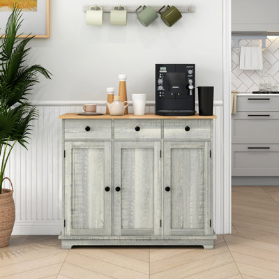Gray Kitchen Storage Cabinet - Sideboard With 3 Drawers, Adjustable Shelf, And Doors For Organized Space Drawers Modern Shelf