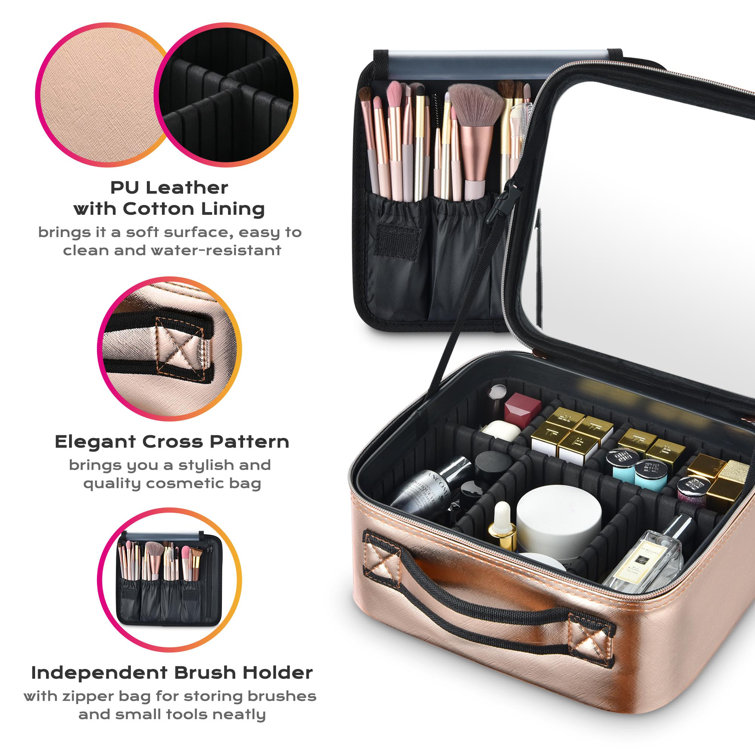 Byootique 10 inch Makeup Bag Travel Makeup Case Cosmetic Makeup Organizer Storage Brush Holder with Adjustable Dividers Portable Artist Storage Bag