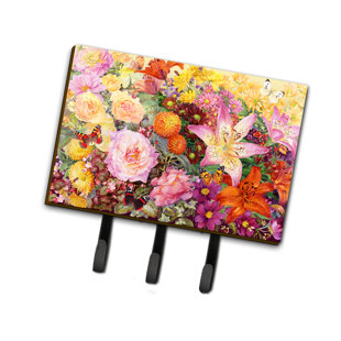 Wolcott Autumn Floral by Anne Searle Wall Key Organizer with Key Hooks