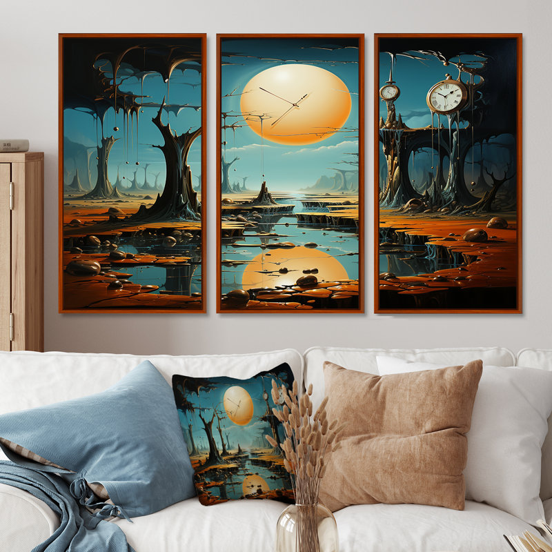 «The Persistance Of Dali», art mural surréalisme, H 40 po x l 60 po, Cadre flottant brun