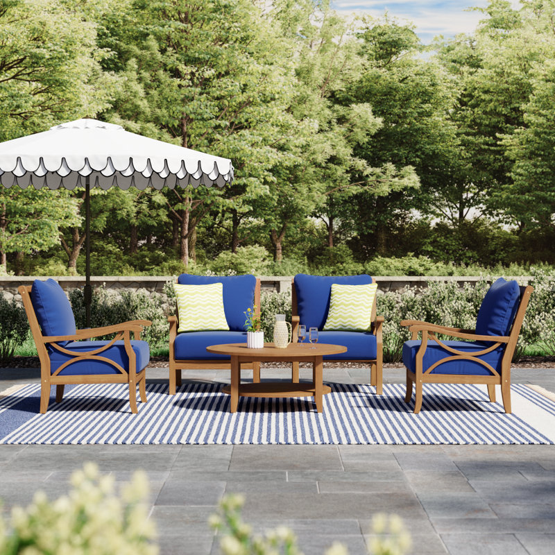 Brunswick 4-Person Teak Outdoor Conversation Set with Cushions, Navy Performance