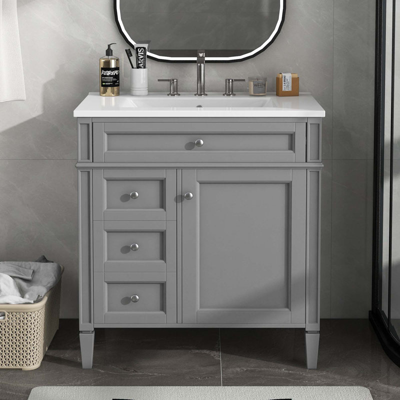 Meuble-lavabo de 30 po avec lavabo supérieur, Gris, Argent argent