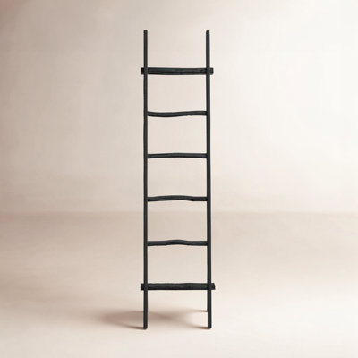 Decorative Wooden Ladder Storage for Living Room and Home Decor - Modern Wall Leaning Ladder Accent for Blanket Rack and Multi-Use Storage - 76"