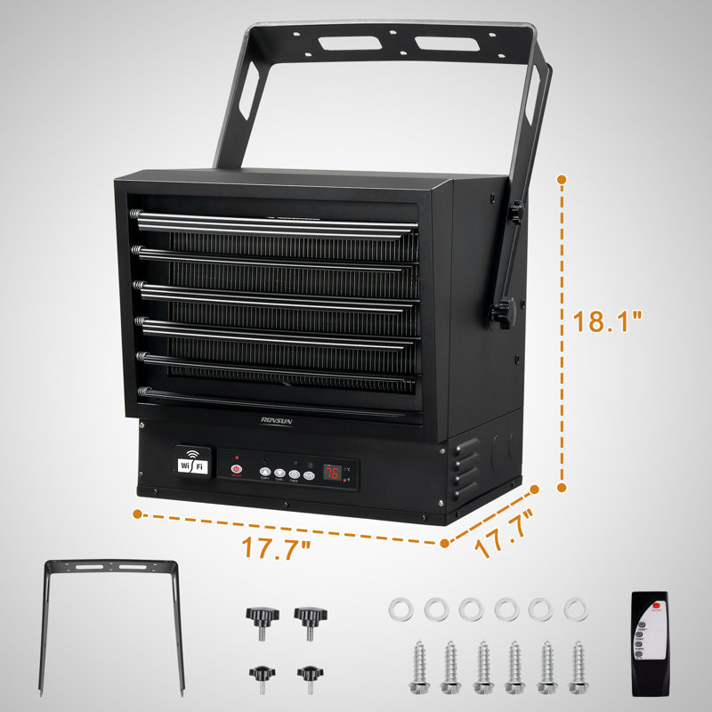 Chaufferette de garage électrique 240 volts avec télécommande et fonction Wi-Fi, 41.67, Noir, 10,000