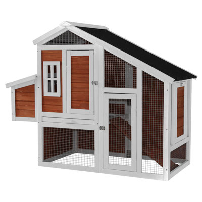 Chicken Coop, 51" Chicken Hen House, Wooden Poultry Cage With Large Nesting Box, Rabbit Hutch Bunny Cage Expandable Leakproof Pull-out Tray,uv-resistant Roof