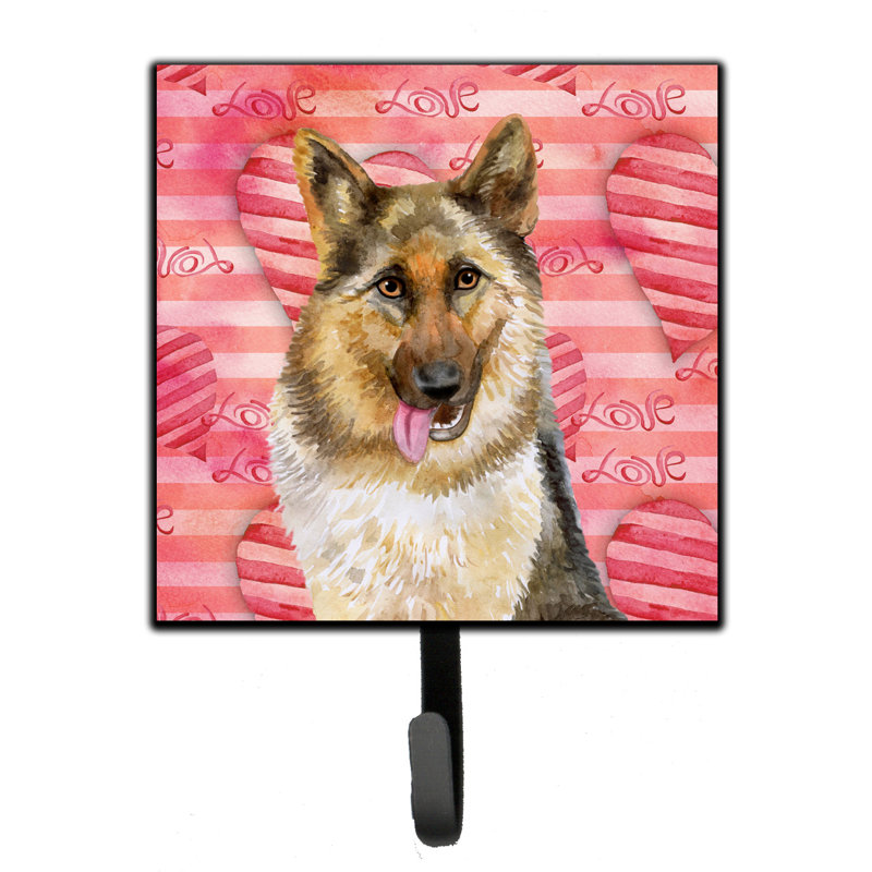 Saadet Metal Wall Organizer with Key Hooks, Pink/Brown/Black, German Shepherd