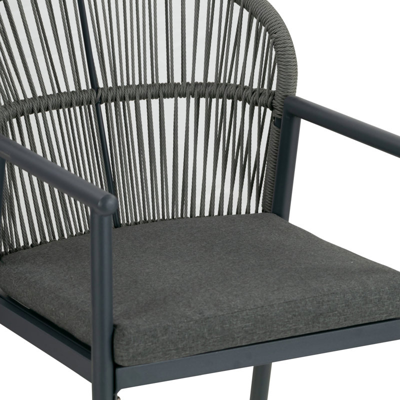Ensemble de 2 chaises de salle à manger d'extérieur Bina avec dossier en rotin synthétique tissé à la main, Gris, Gris