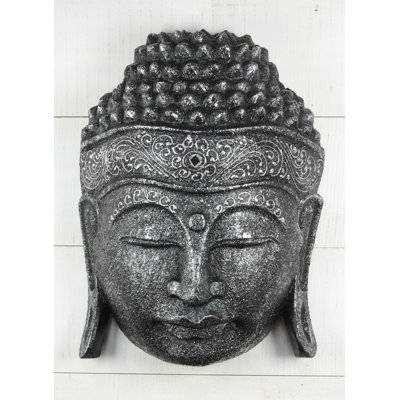 12 po Masque mural en bois serein argent tête de Bouddha Statue sculptée à la main Sculpture Figurine faite à la main cadeau décoration décorative à la main