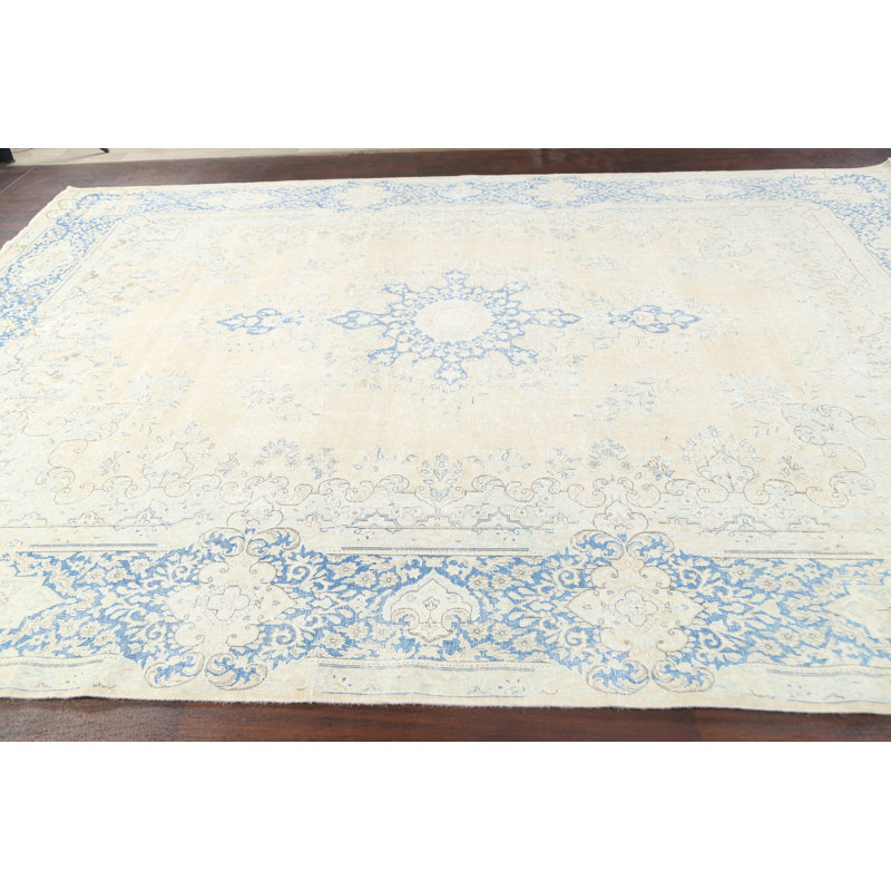 Tapis unique en laine noué à la main de style années 1950 de 9 pi 9 po x 13 pi 1 po Makynna