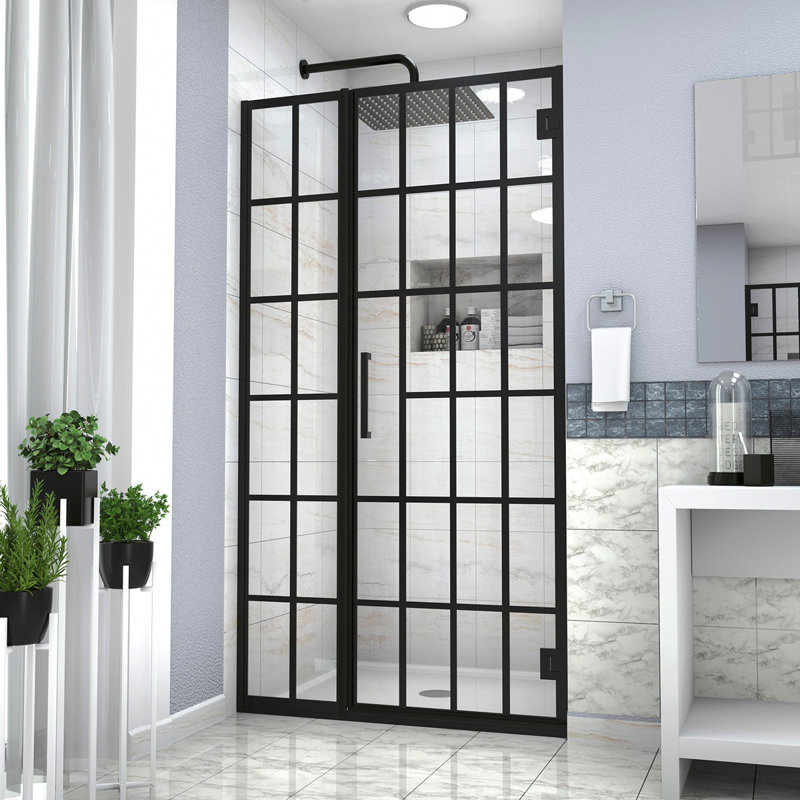 Porte de douche l 40 po x H 72 po Pivot (10 mm), conception à entrée ouverte en noir mat