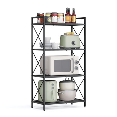 4-Tier Metal Storage Rack, Shelving Unit With X Side Frames, Dense Mesh, 12.6 X 23.6 X 44.3 Inches, For Entryway, Kitchen, Industrial Style