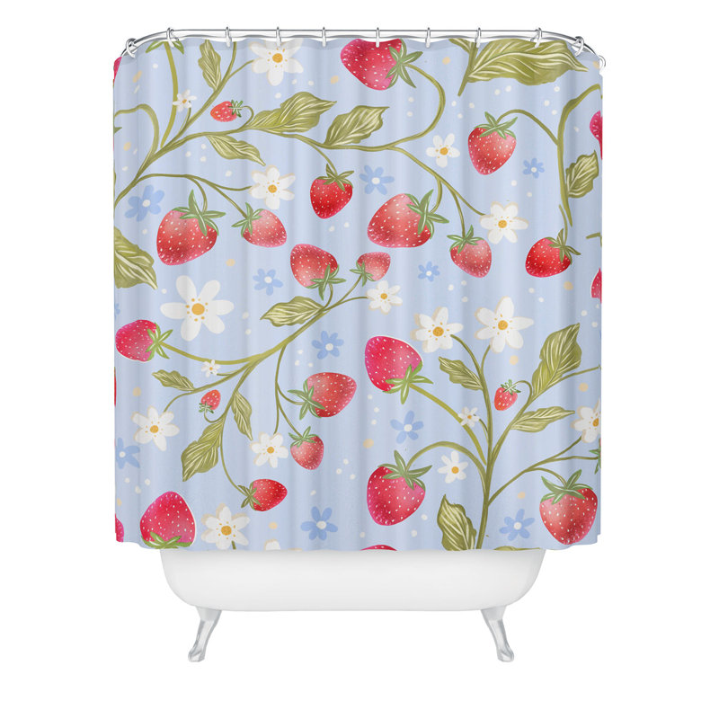 Rideau de douche Ninola Design, Bleu pâle / floral rouge