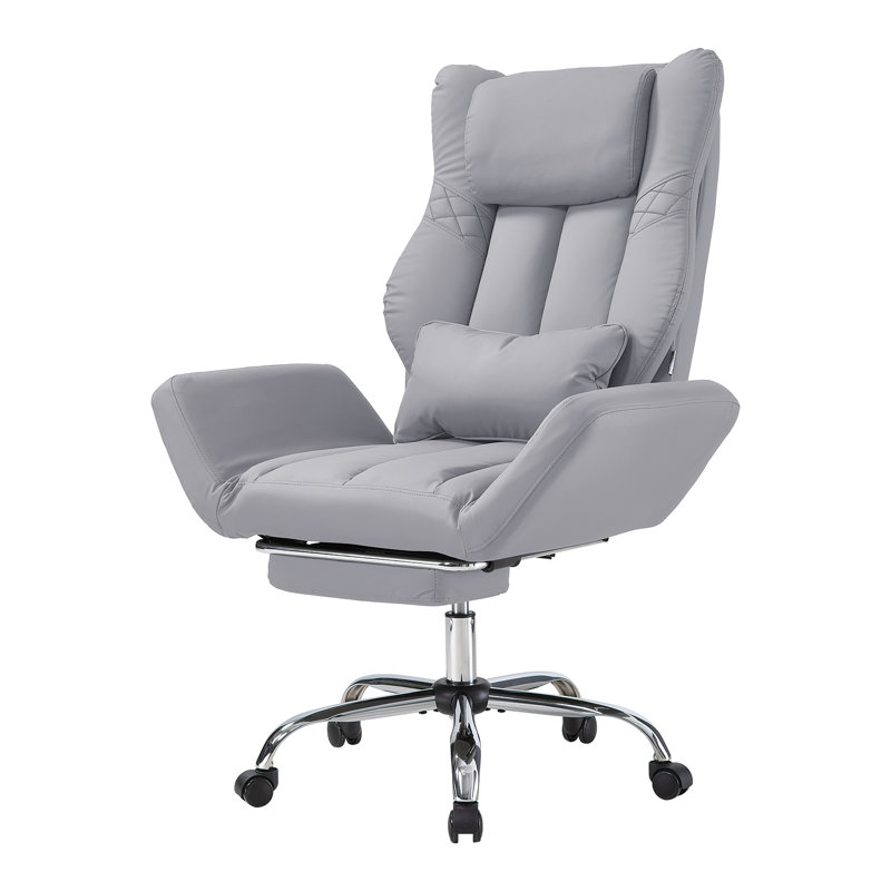 Height-Adjustable Ergonomic Reclining Office Chair with Footrest & Flip-up Armrests, Grey, Grey
