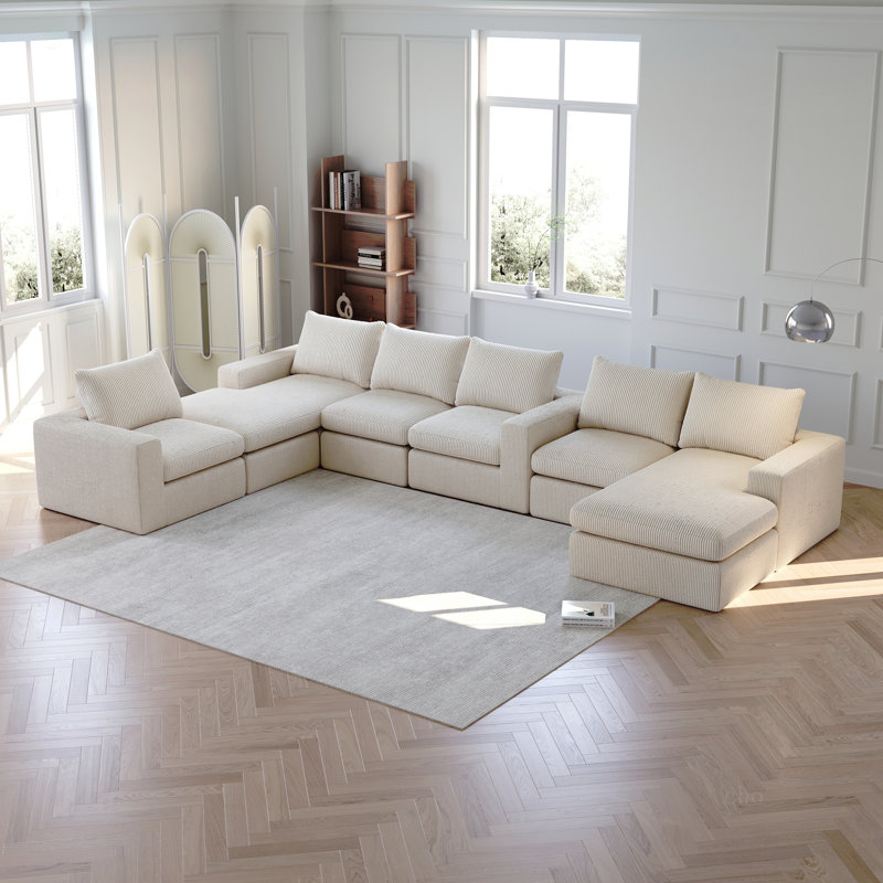 Canapé modulaire en velours Corduroy Cloud, Velours côtelé beige