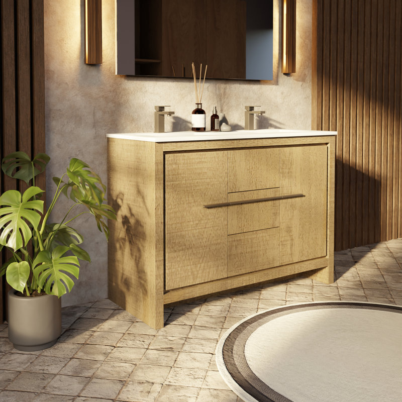 Lafarre Lafarre 48 in W x 20 in D Double Bath Vanity, Rustic Acacia, White Cultured Marble