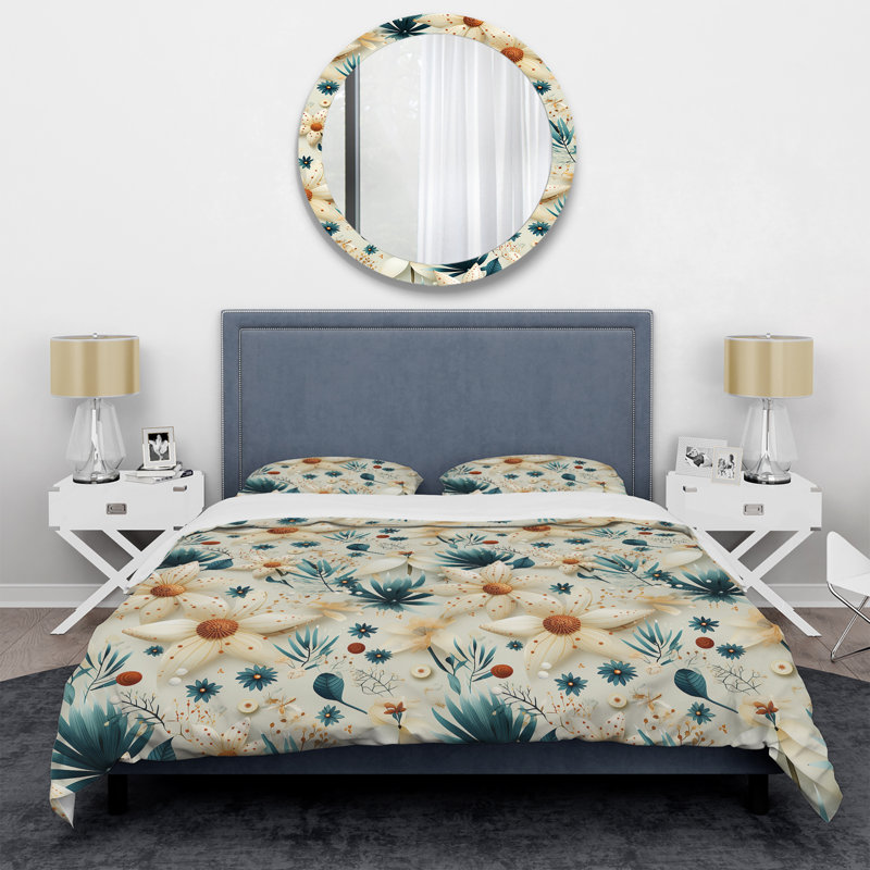 Ensemble de housse de couette Boho Blue Rhododendron Retreat Flowers, Housse de couette pour très grand lit et 2 très