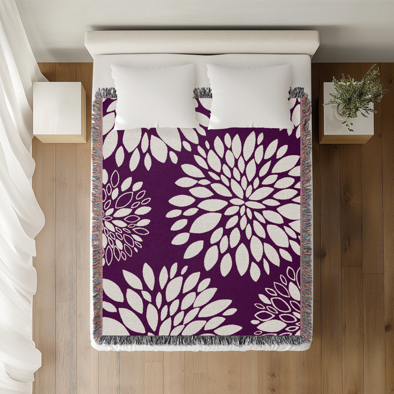 Jeté floral en coton, 50 x 70, Violet