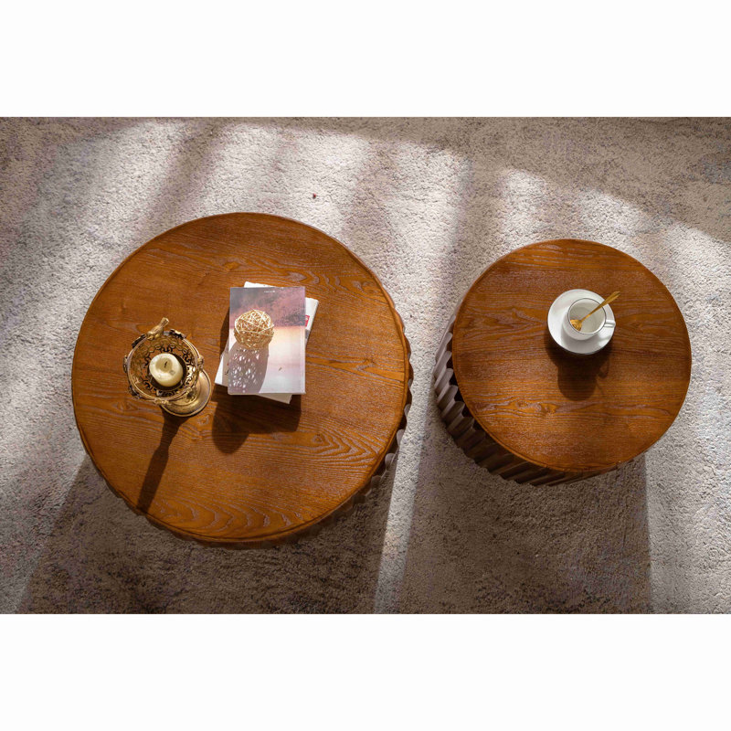 Tables basses rondes - Tables gigognes en bois massif et panneau de fibres à densité moyenne, design moderne Mid-Century pour les salons et les appartements