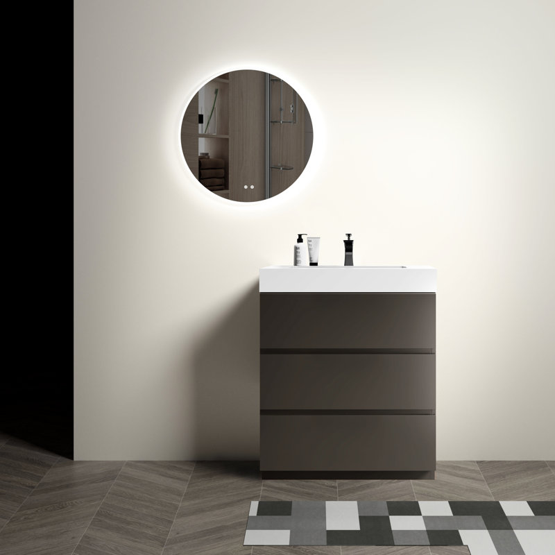 Meuble-lavabo gris 76 cm - Lavabo, grande capacité de rangement, design élégant, lavabo silencieux et lisse, style moderne, grand espace de rangement, ergonomique