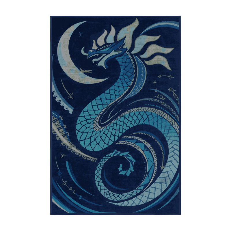 Tapis bleu audacieux et éclectique Ulster Tiamat, 3 X 5