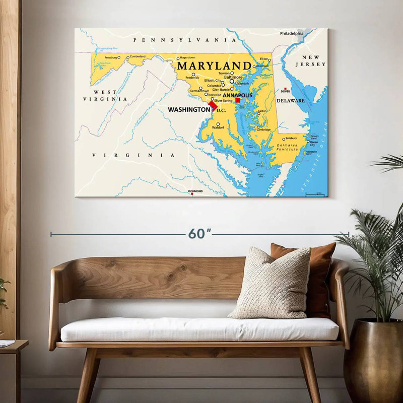 Carte d'Aliaz, Maryland, H 34 po x l 51 po