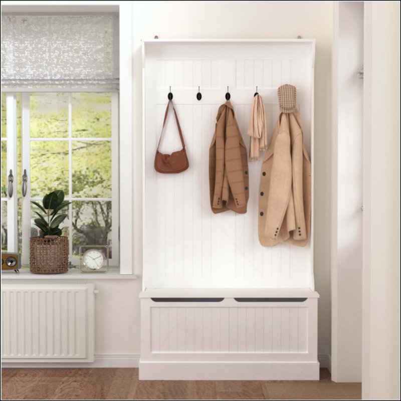 Banc de vestibule avec portemanteau, portemanteau avec banc de rangement pour chaussures, rangement pour vestibule avec 5 crochets