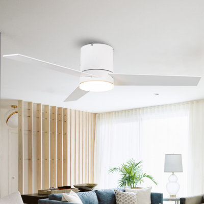 48" Figgs 3 - Blade LED Flush Mount Ceiling Fan with Remote Control and Light Kit Included