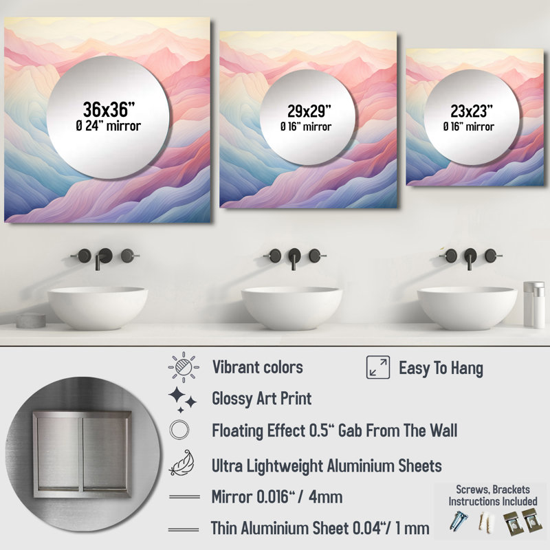 Huldia - Grand miroir carré mural pour montagnes, 29 po x 29 po