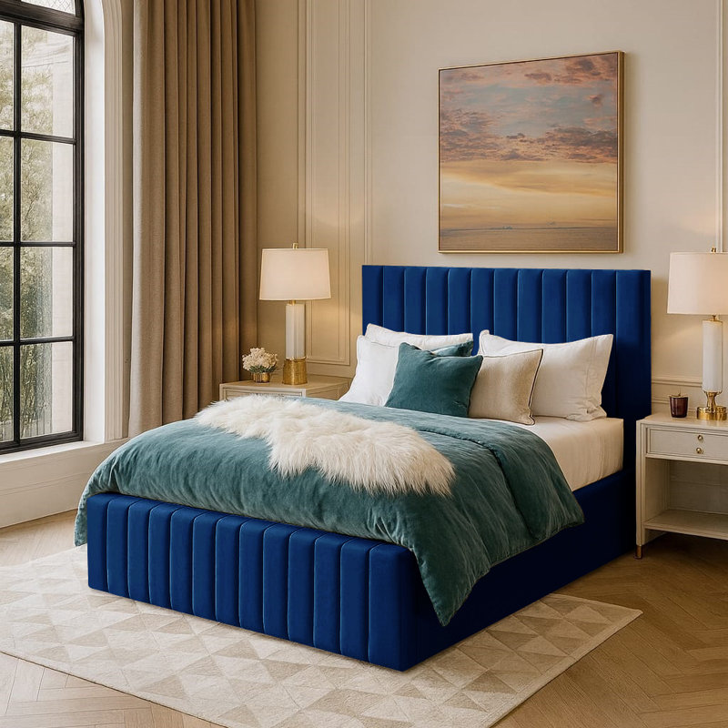 Janae Upholstered Ottoman Storage Bed, Double (4'6), Marine