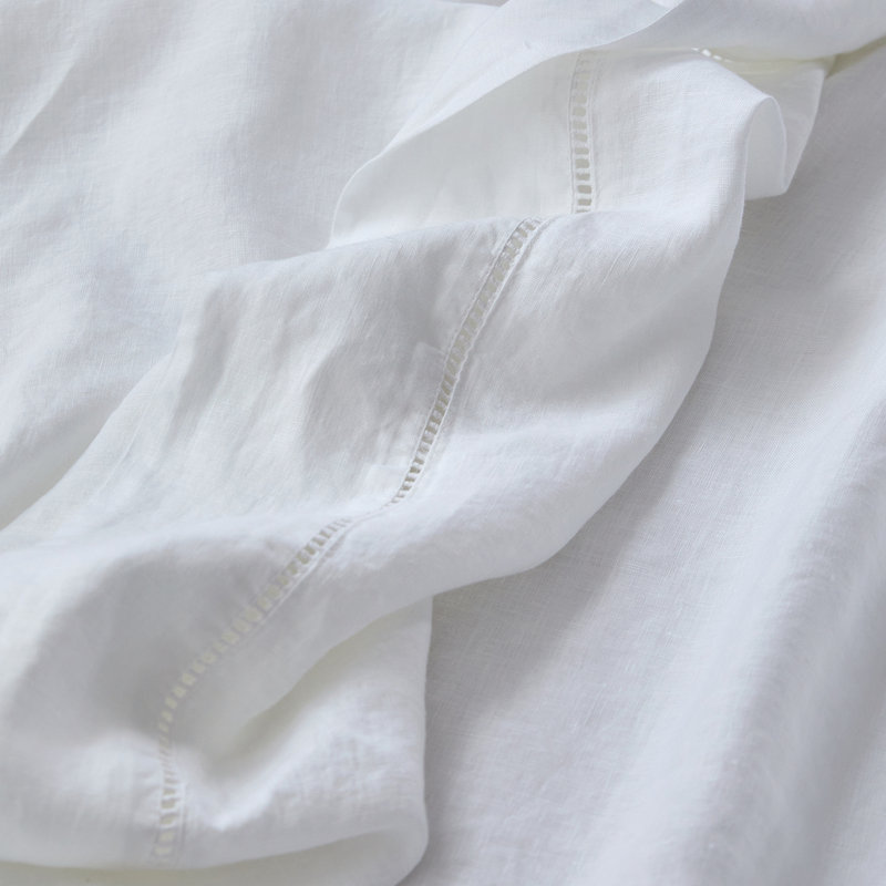 Linen Hollow Hemstitch Sheet Set, King Sheet Set , White