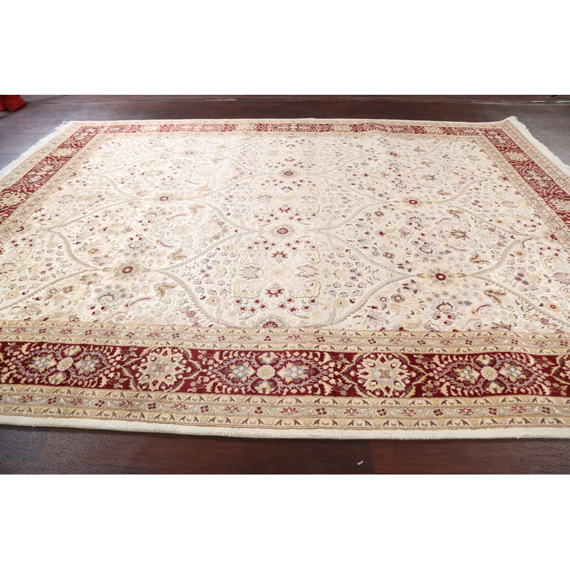 Tapis ivoire noué à la main de conception unique 9 pi 1 po x 12 pi 5 po Leul