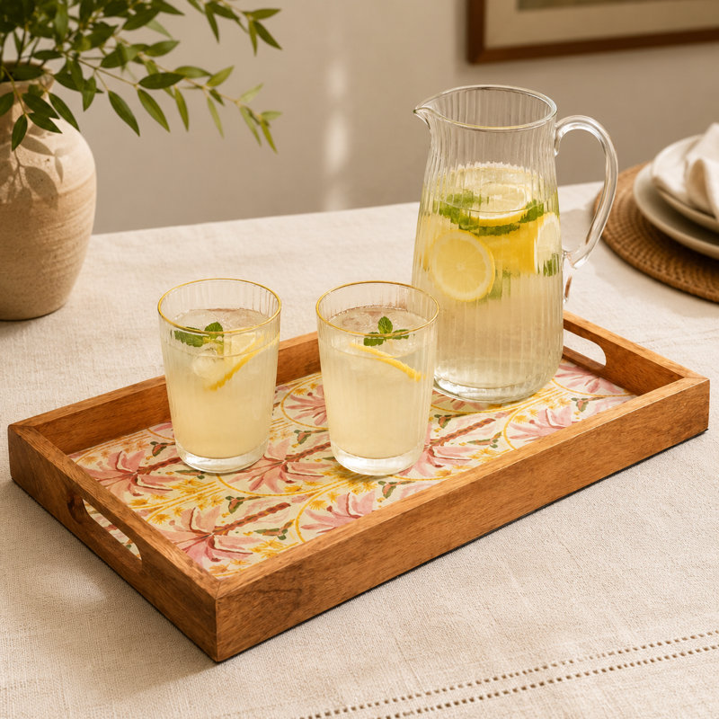 Pink Summer Handcrafted Mango Wood Serving Tray