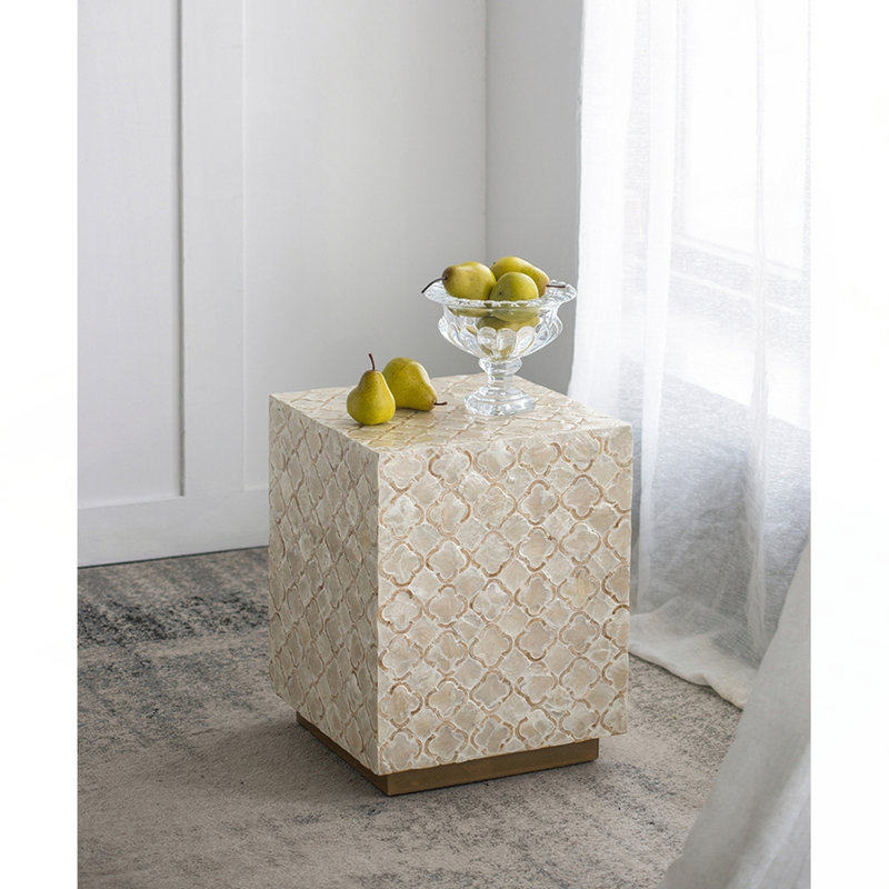 14x14x18" Square Capiz Stool, Cream