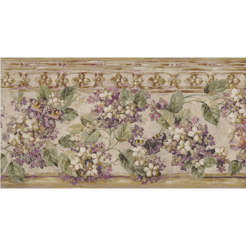 Bordure de papier peint floral Wisteria - mauve, beige, brun clair L 15 pi x l 9 po