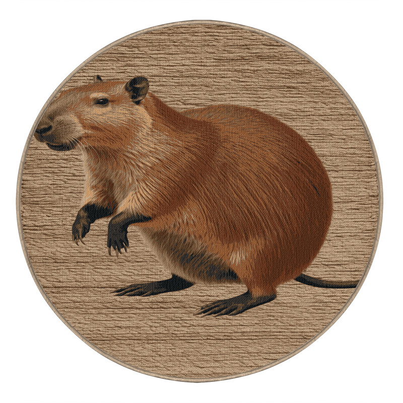 Washable Capybara Wildlife Area Rug, Round 7'
