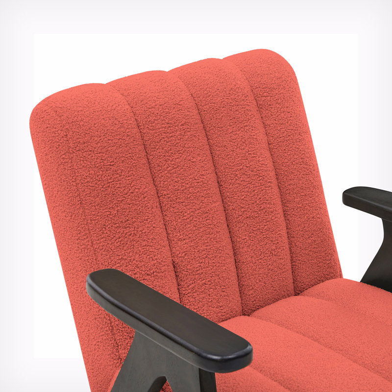 Tysha Modern Accent Chair with Espresso Wood Frame, Coral Teddy