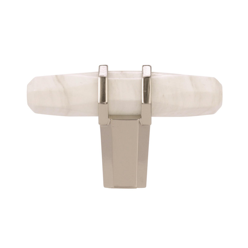 2.5 Inch Marble White and Polished Nickel T-Handle Knob
