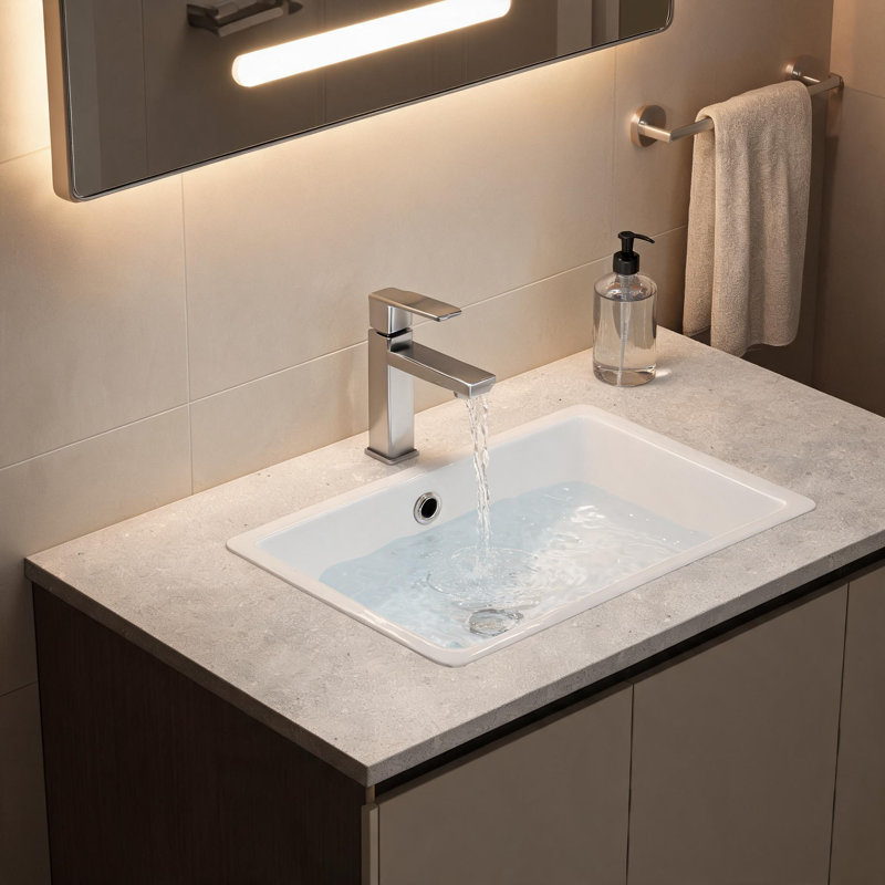 Lavabo de salle de bain rectangulaire en céramique blanche, encastré sous plan, avec trop-plein, 48 x 36 cm (19 x 14 pouces).