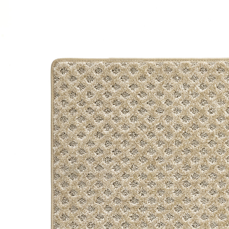 Rease Diamond Pattern Bullnosed Stair Treads (14pc) With Landing Mat (1pc) Set, Cream Gray Mini Diamond Trellis