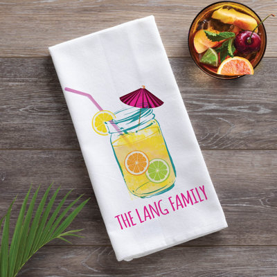 Personalized Happy Hour Kitchen Towel – Custom Name Summer Tea Towel with Mason Jar Design – Waffle Weave Dish Towel, Cocktail Party & Entertaining Decor (15.75" x 24.75")