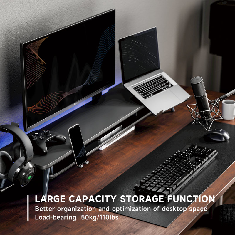 Support pour écran, support pour 2 écrans avec support réglable pour ordinateur portable, tablette de bureau de 42,5 pouces avec support de rangement