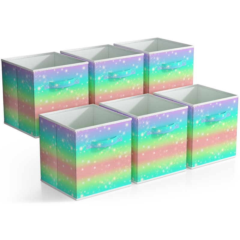 Ensemble de 6 cubes de rangement pliables de 11 po avec poignées, étoiles, Étoiles