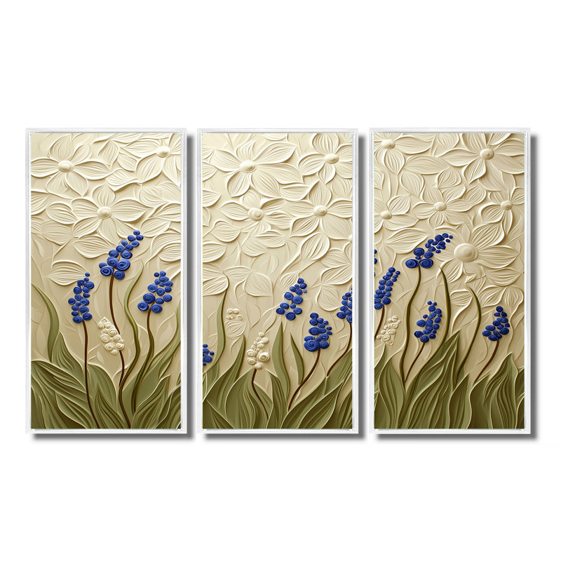 Adaleigh - ensemble d'art mural floral, Reproduction avec cadre flottant, H 28 po x l 36 po, Blanc