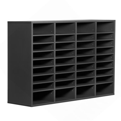 36-Compartment Wooden Mailbox Sorter & Literature Organizer with Adjustable Shelves, MDF File Storage Cabinet for Office, Home & Classroom