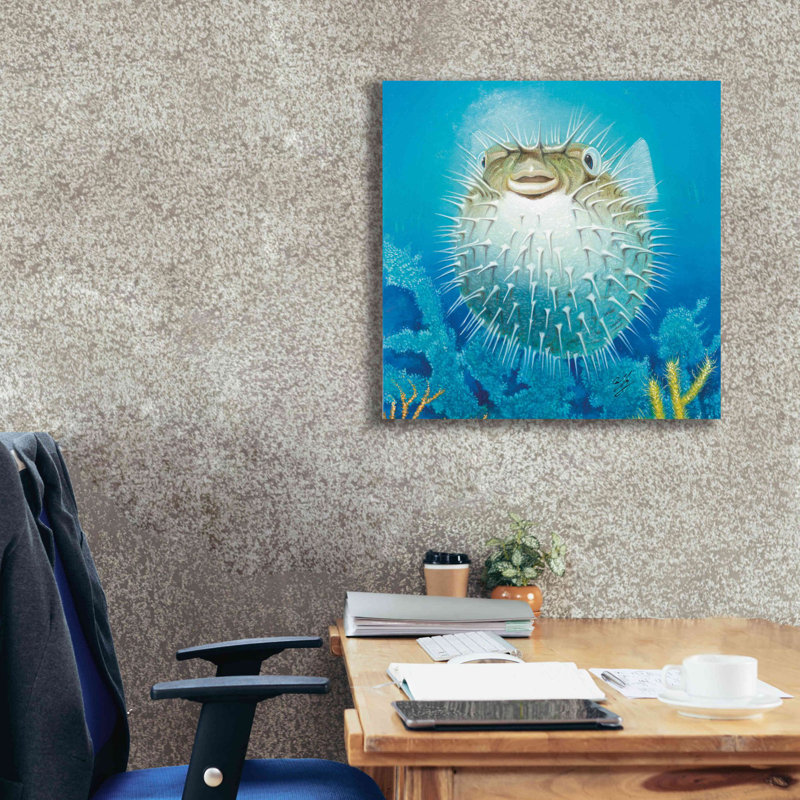 «Puffer Fish» par Durwood Coffey, art mural sur toile, H 26 po x l 26 po x P 1,5 po
