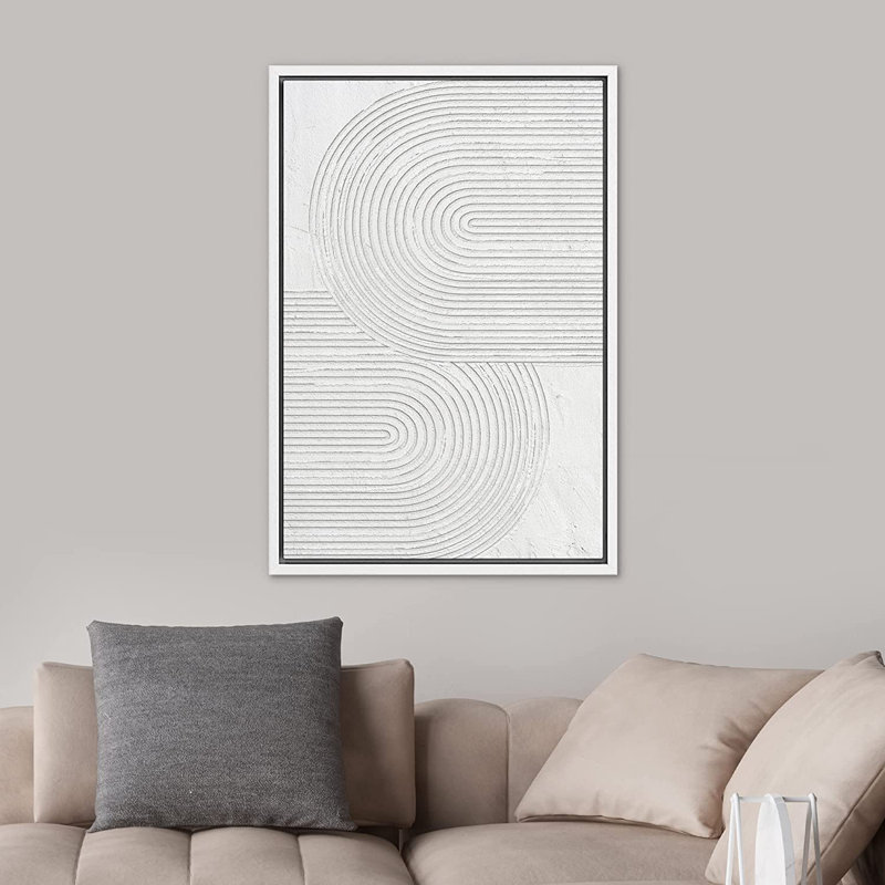 «Signature», reproduction d'art sur toile encadrée, spirales géométriques blanches rétro, illustrations de formes abstraites, art moderne décoratif contemporain coloré pour le salon, la chambre à coucher et le bureau